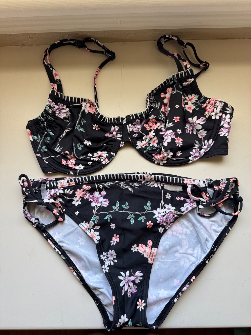 Floral Black Underwire Bikini Set - Women's Swimwear